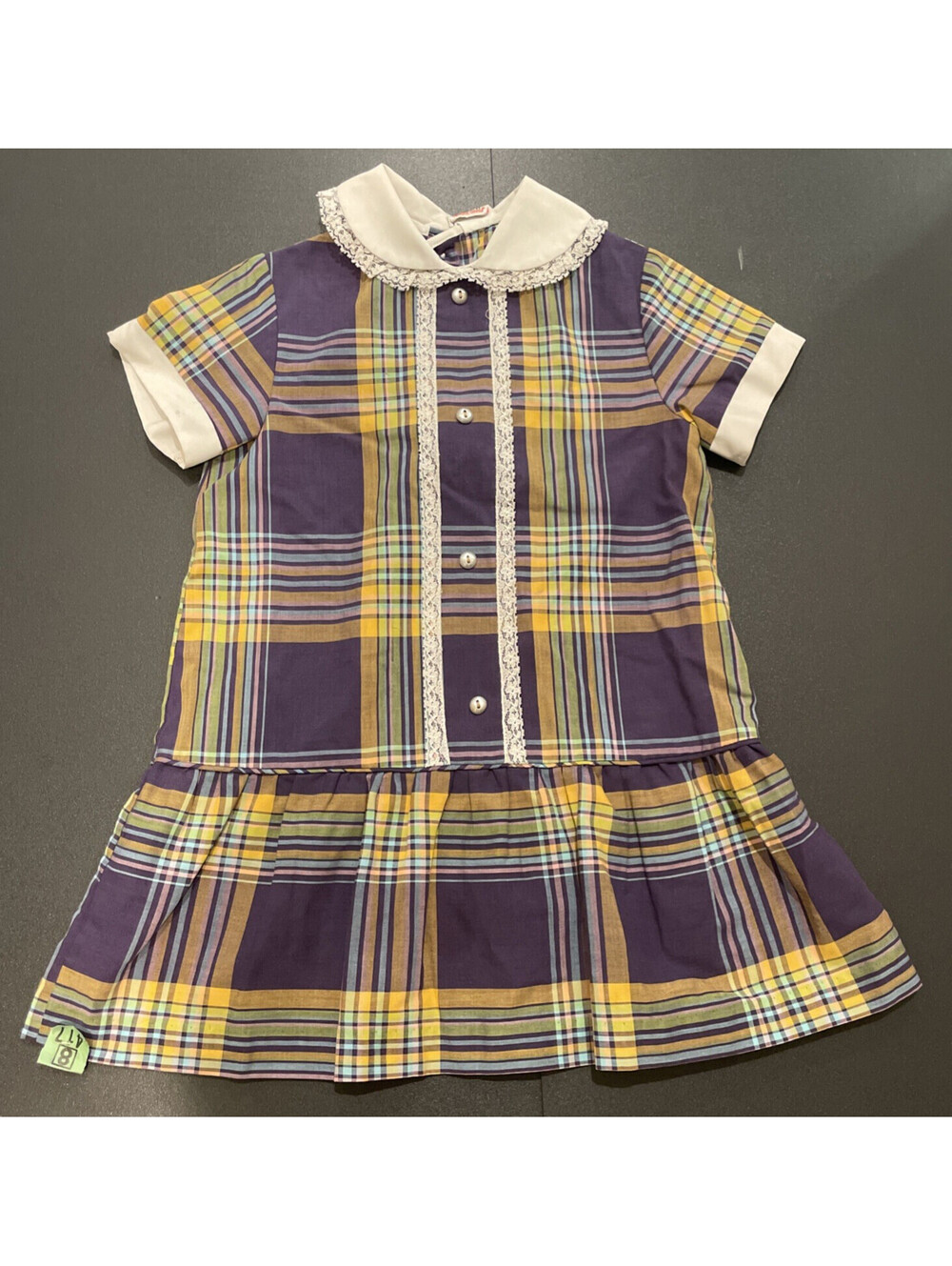 VTG Sears Purple Yellow Plaid Mod School Girl Dress Collar SZ6 Halloween 60's/70